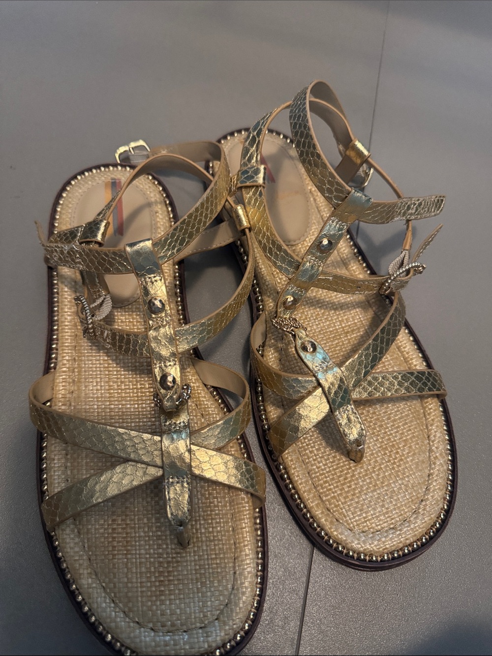 Sam Edelman Metallic Gold Textured Strappy Sandals